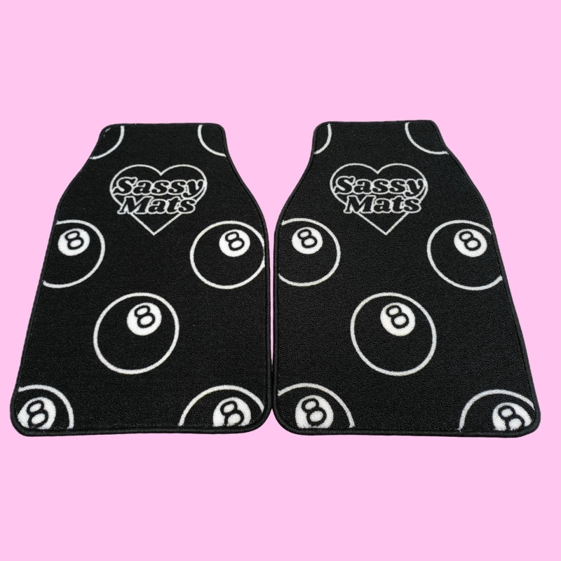 BLACK + WHITE 8 BALL UNIVERSAL CAR MATS X 2