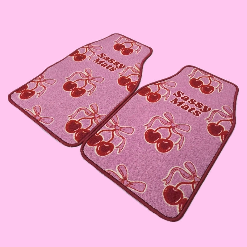 CHERRIES + BOWS PINK UNIVERSAL CAR MATS X 2