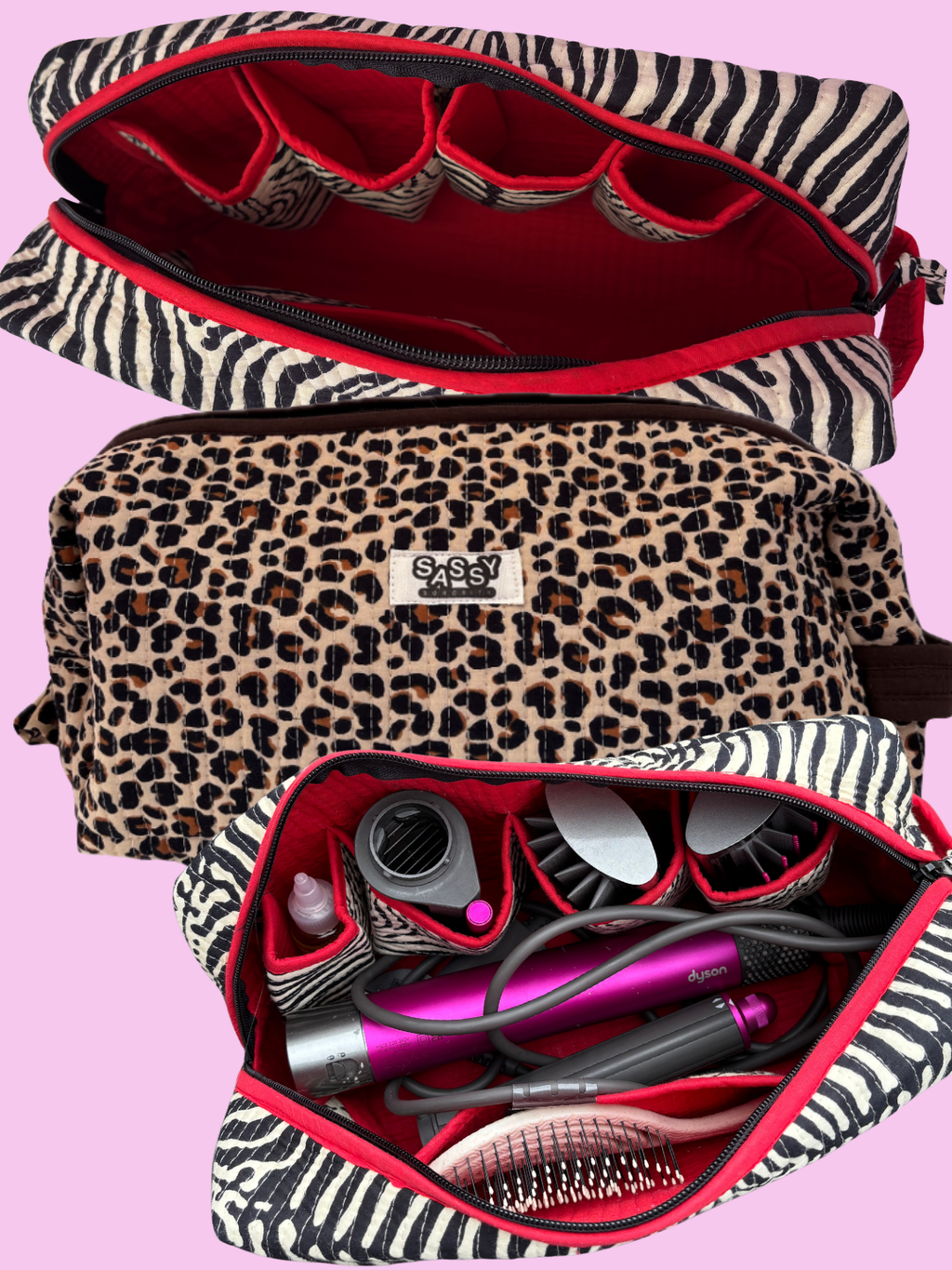 ZEBRA PRINT COTTON HAIR TOOL BAG