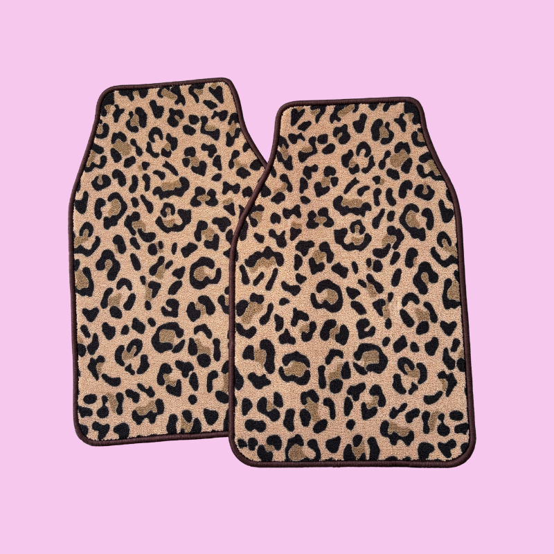 LEOPARD PRINT UNIVERSAL CAR MATS X 2